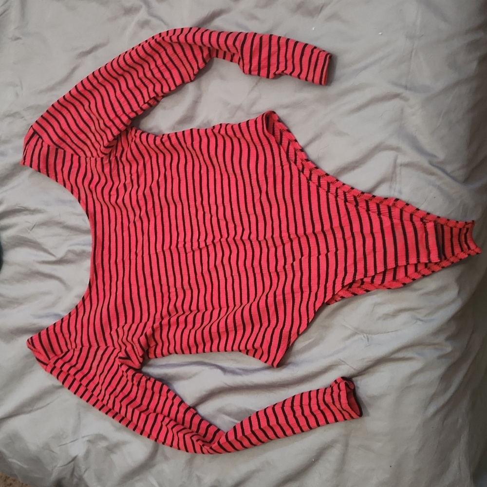 Black and Red Striped Bodysuit